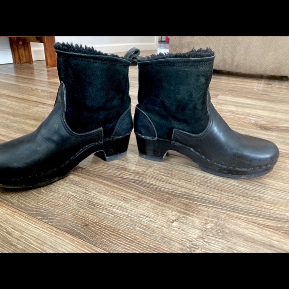 Black Shearling pull on clog boot - Picture 5 of 8